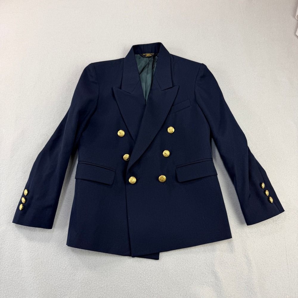Bloomingdales Boys Sz 8 Navy Blue Double Breasted Blazer Gold Buttons Wool Mix